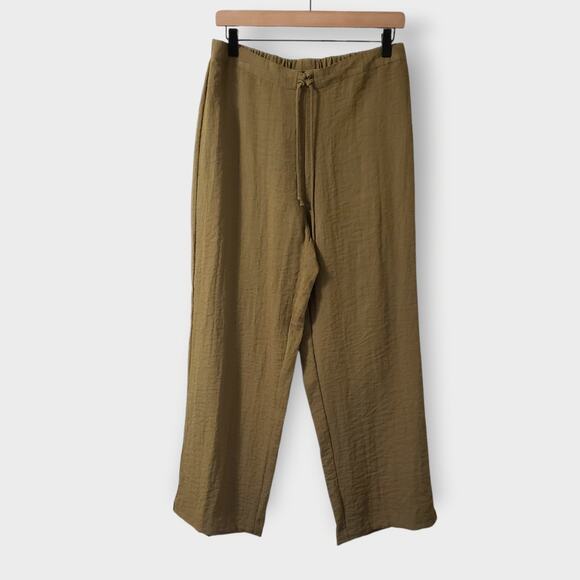 Habitat Clothing Crinkle Textured Drawstring Wide Leg Pants Green Sz M Lagenlook - Picture 1 of 13